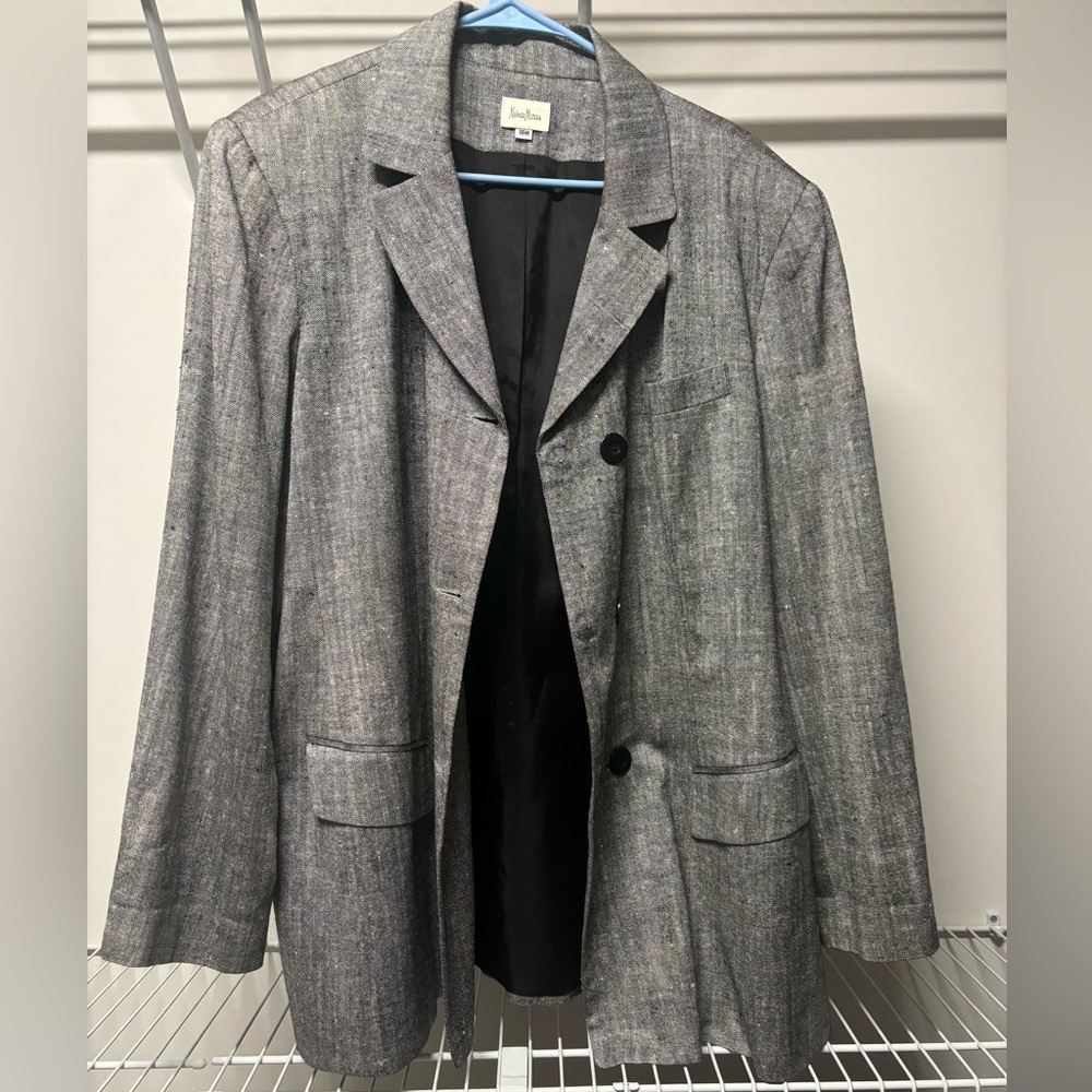 Neiman Marcus‎ 100% silk Blazer Gray Tweed Career Jacket Plus Size 18W